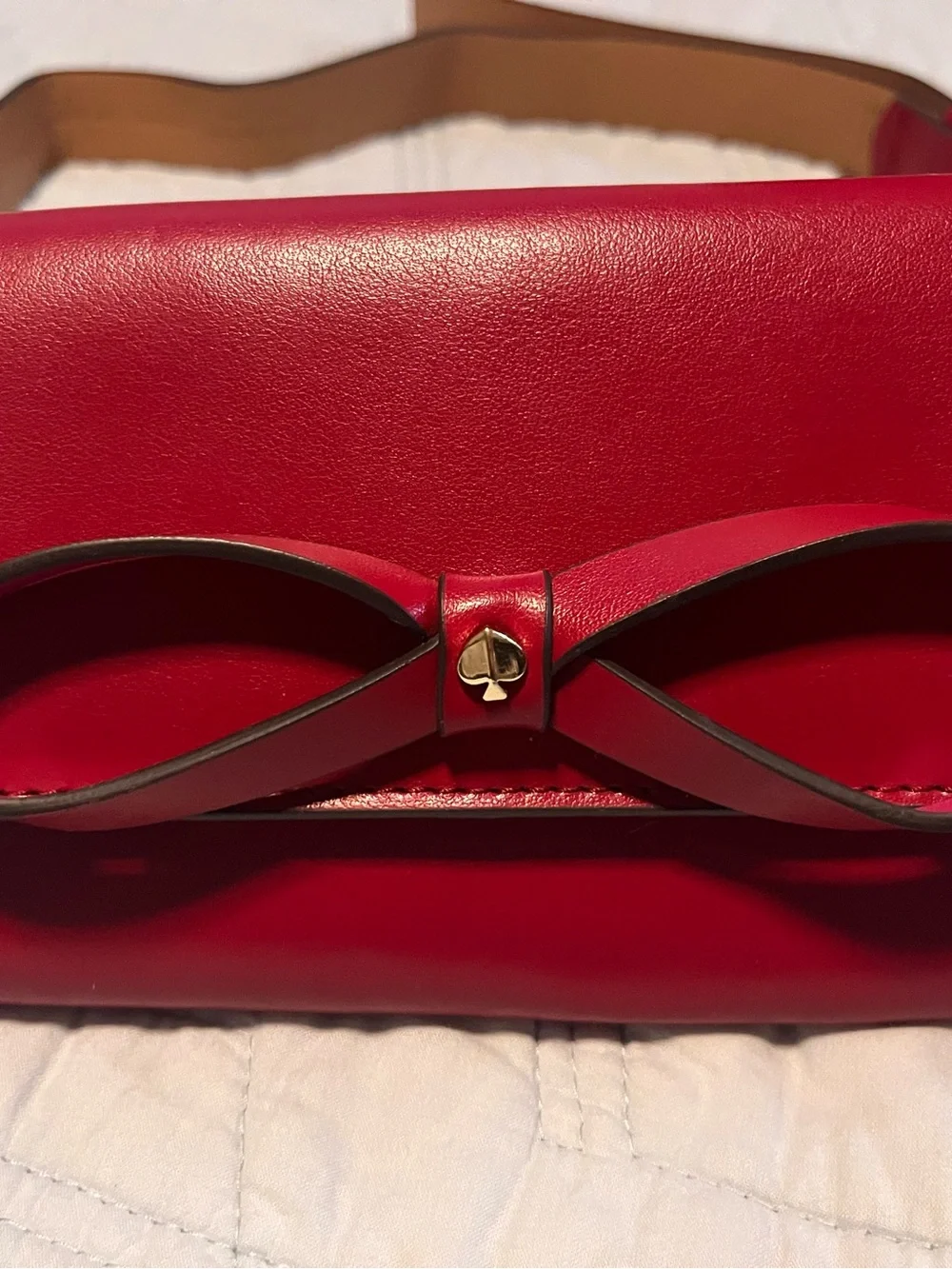 kate spade Red Leather Bow-Front Belt Bag with Gold Spade Accent